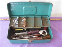Green Metal Litle Tool Box with Tools