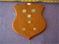 Vintage Hand Made Shield Plaque With Coins