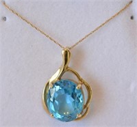 10K Yellow Gold Genuine Blue Topaz Necklace