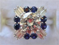 Sterling Silver 3.01ct Blue & White Sapphire Ring