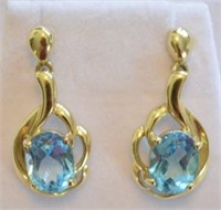 10K Yellow Gold Genuine Blue Topaz Earings