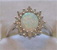 Sterling Silver Large Opal Estate Ring