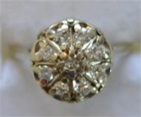 14K Yellow Gold 9 Diamond Cluster Ring