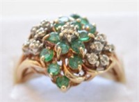 10K Yellow Gold Emerald And Diamond Ring