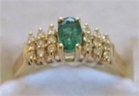 14K Yellow Gold Genuine Emerald & Diamond Ring