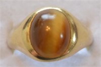 Men's 10K Yellow Gold Genuine Tiger Eye Ring