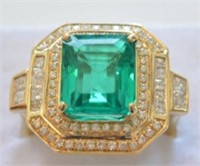 14K Yellow Gold 6.98ct Emerald & Diamond Ring