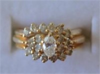 Ladies 14K Yellow Gold 1.25ct Marque Diamond Ring