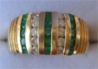 14K Yellow Gold Genuine Emerald Diamond Ring
