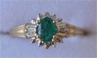 Ladies 10K Yellow Gold Emerald & Diamond Ring