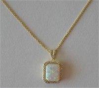 Sterling Silver 3ct Opal Estate Necklace
