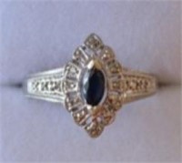 Ladies 10K White Gold Sapphire & Diamond Ring