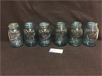 BLUE Mason quart jars lot of 6