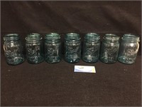 BLUE Mason quart jars lot of 7