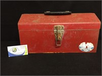 Vintage Red Metal Tool Box with Handle