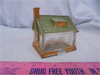 Vintage glass log cabin (with slide out metal tray
