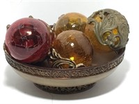 Colored Orbs in Matching Bowl Lot of 6