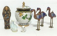 Cloisonné Jar, Flamingos, Mummy, and
