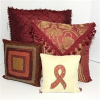 3 Throw Pillows, Red, Gold, Pink, with