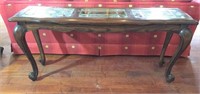 Wood Sofa Table with 3 Beveled Glass