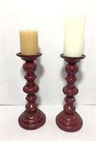 Tuscan Red Pillar Candle Holders with