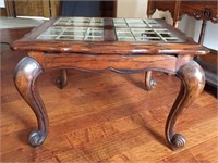 Wood Side Table with 4 Beveled Glass