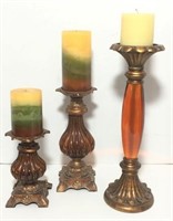 Tuscan Style Pillar Candle Holders Lot of 3