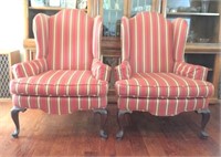 Pair of Wingback Sitting Chairs , Stripe