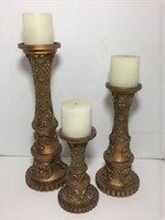 Trio of Gilt Candle Holders, Fleur De Lis