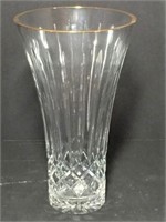 Crystal Vase, Gold Tone Trim, 9" Tall