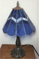 Table Lamp with Blue Stained Glass Shade