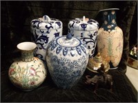 GINGER JAR, CANISTERS, ASIAN VASES, WOOD CARVING