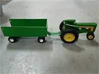 John Deere die cast tractor with plastic trailer