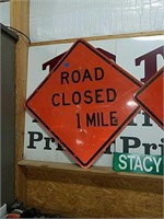 Orange road closed construction sign