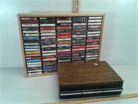 Large lot of cassette tapes in wood case, and