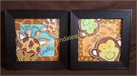 Children's Framed Wall Decor- Monkey & Giraffes