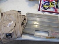 Small Tackle Box with Contents and Fishing Vest