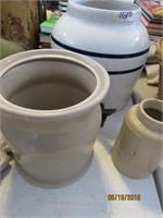 3 Crocks- no lids - blue band with water spout,