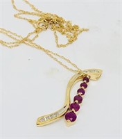 H105 14KT YELLOW GOLD MOVEABLE RUBY AND DIAMOND P