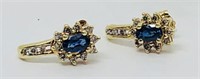 H106 14KT YELLOW GOLD SAPPHIRE AND DIAMOND EAR.
