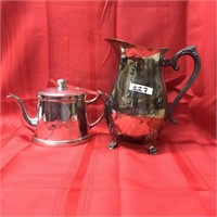 LOT 2 Silver Plate Pitcher & Tea Pot