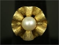 STAMPED "14KT" YELLOW GOLD PEARL RING