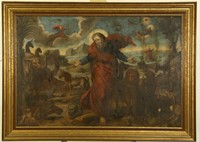 17th CENTURY SPANISH "GOD AND THE CREATION" OIL