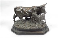 Early Bronze Statue of Cow with Calf,
