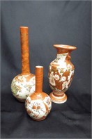 3 Japanese Kutani Porcelain Vases,