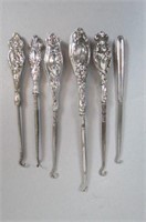 6 Sterling Silver Button Hooks,