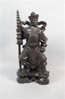 Chinese Carved Wooden Figurine of a Warrior,