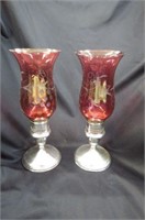 Pair of Sterling Silver Hurricane Lamps,