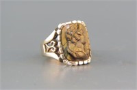 14K Carved Tigerseye Cameo Ring,