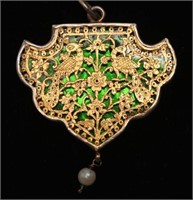 Indian Silver Pendant, Incised Gold over Enamel